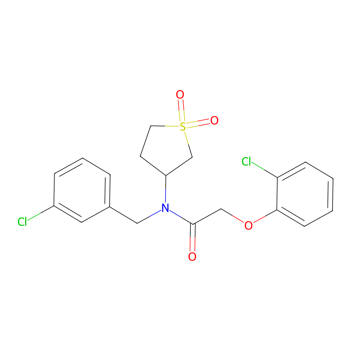 2-(2-chlorophenoxy)-N-[(3-chlorophenyl)methyl]-N-(1,1-dioxothiolan-3-yl)acetamide molecular structure, CAS 573950-63-7