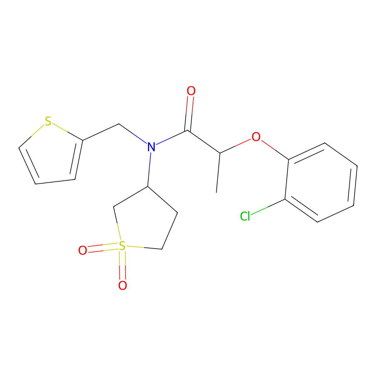 2-(2-chlorophenoxy)-N-(1,1-dioxidotetrahydrothiophen-3-yl)-N-(thiophen-2-ylmethyl)propanamide molecular structure, CAS 573950-77-3