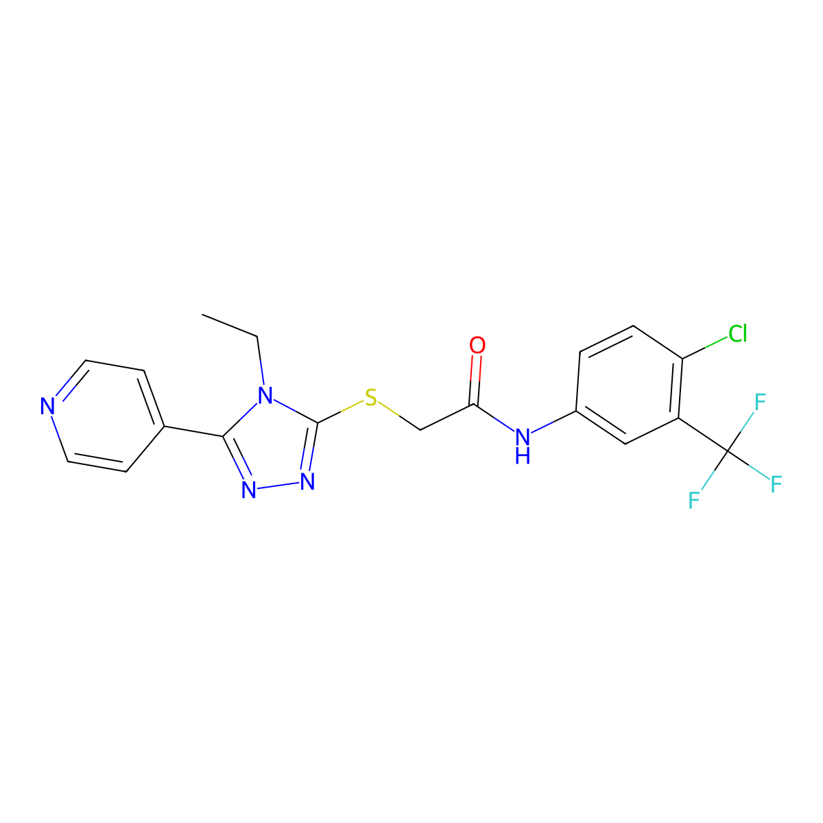N-[4-Chloro-3-(trifluoromethyl)phenyl]-2-{[4-ethyl-5-(4-pyridinyl)-4H-1,2,4-triazol-3-YL]sulfanyl}acetamide molecular structure, CAS 573950-78-4