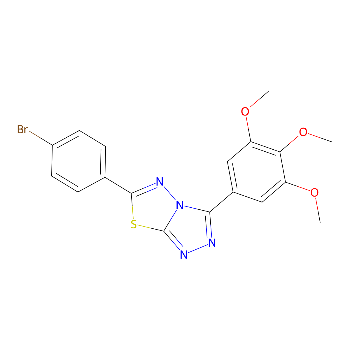 6-(4-Bromophenyl)-3-(3,4,5-trimethoxyphenyl)-[1,2,4]triazolo[3,4-b][1,3,4]thiadiazole molecular structure, CAS 573950-82-0