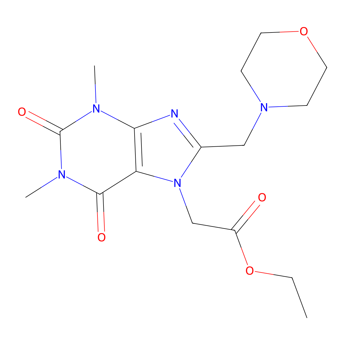 ethyl [1,3-dimethyl-8-(morpholin-4-ylmethyl)-2,6-dioxo-1,2,3,6-tetrahydro-7H-purin-7-yl]acetate molecular structure, CAS 573950-86-4