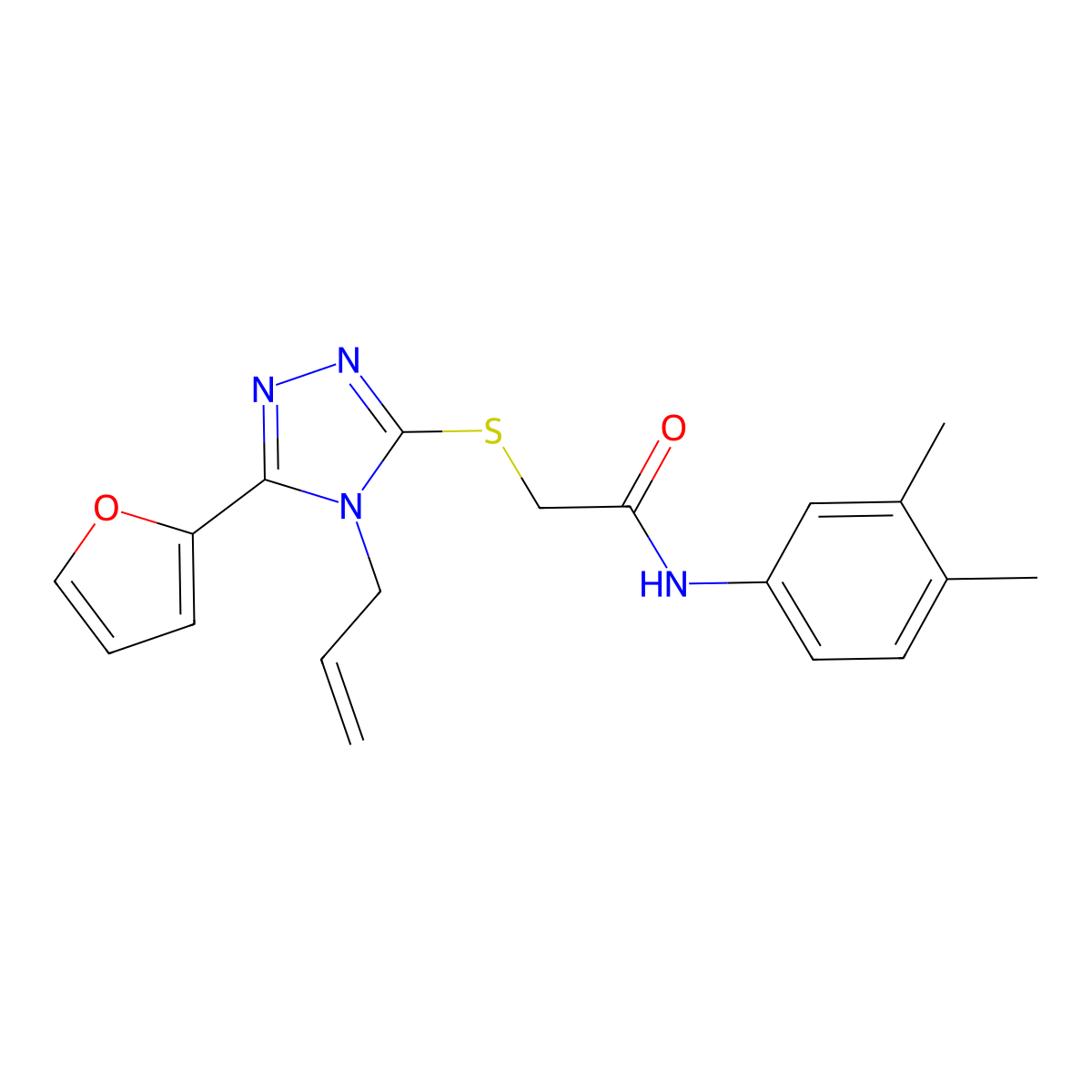 N-(3,4-dimethylphenyl)-2-{[5-(furan-2-yl)-4-(prop-2-en-1-yl)-4H-1,2,4-triazol-3-yl]sulfanyl}acetamide molecular structure, CAS 573950-89-7