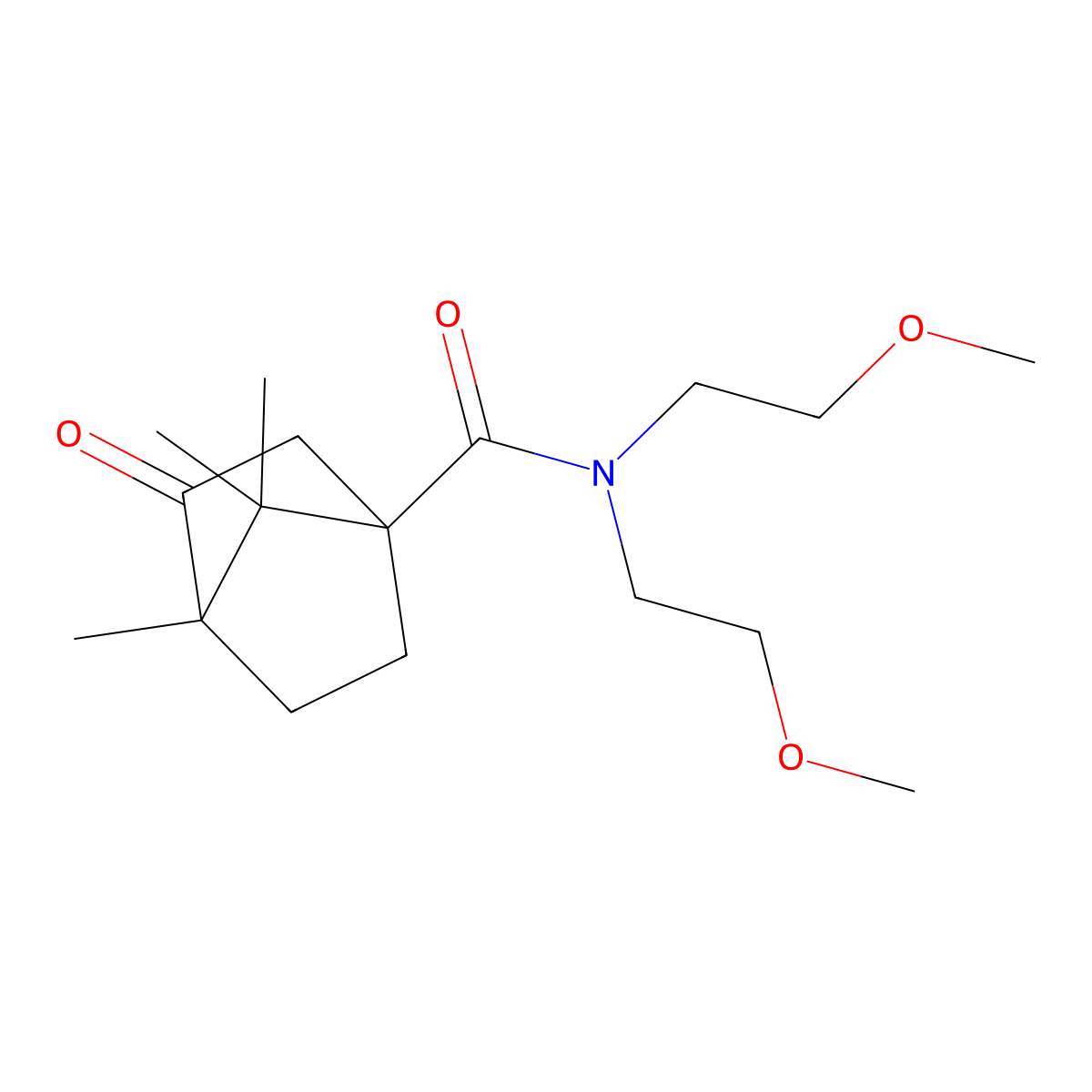 (1R,4R)-N,N-bis(2-methoxyethyl)-4,7,7-trimethyl-3-oxobicyclo[2.2.1]heptane-1-carboxamide molecular structure, CAS 573950-90-0