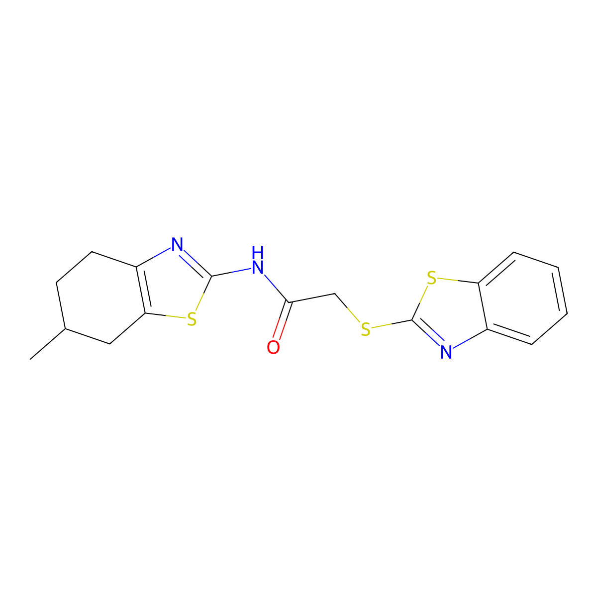 2-(1,3-benzothiazol-2-ylsulfanyl)-N-(6-methyl-4,5,6,7-tetrahydro-1,3-benzothiazol-2-yl)acetamide molecular structure, CAS 573950-96-6