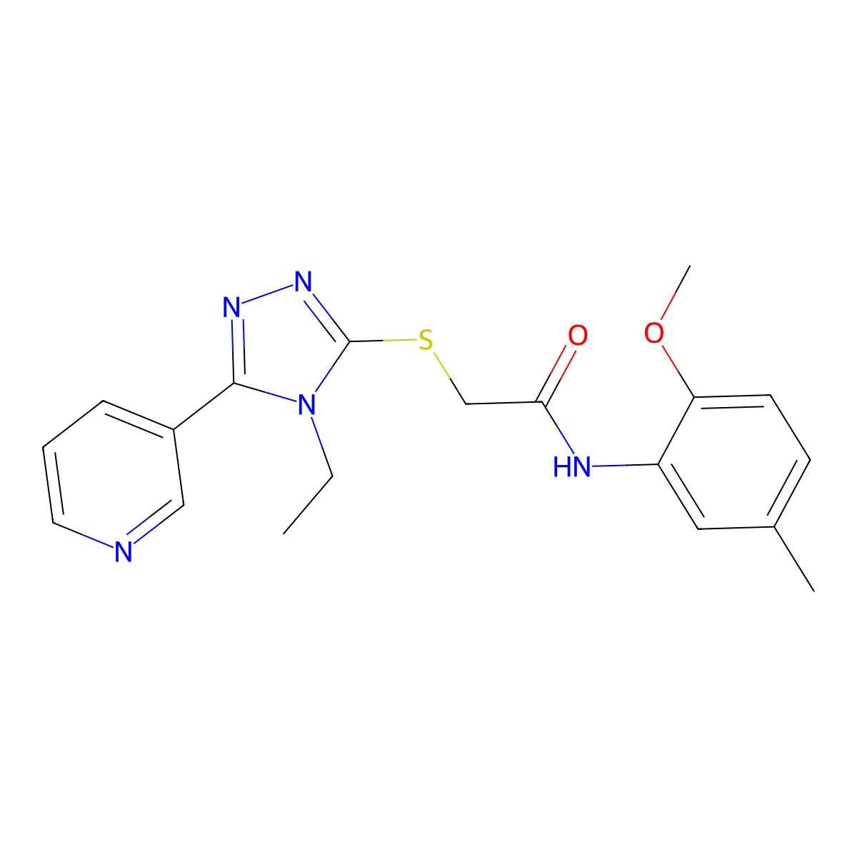 2-((4-ET-5-(3-Pyridinyl)-4H-1,2,4-triazol-3-YL)thio)-N-(2-meo-5-ME-PH)acetamide molecular structure, CAS 573951-08-3