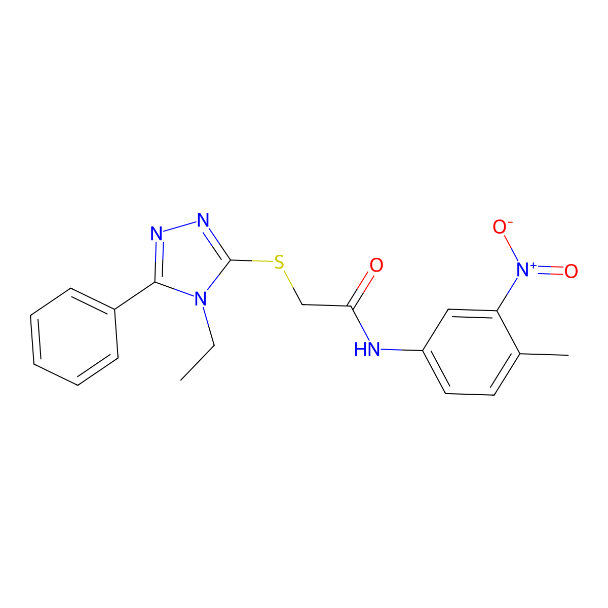 2-[(4-ethyl-5-phenyl-1,2,4-triazol-3-yl)sulfanyl]-N-(4-methyl-3-nitrophenyl)acetamide molecular structure, CAS 573955-85-8