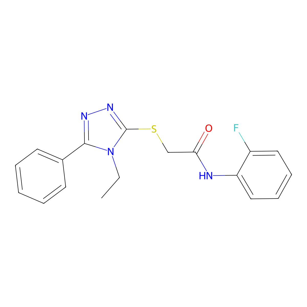 2-[(4-ethyl-5-phenyl-4H-1,2,4-triazol-3-yl)sulfanyl]-N-(2-fluorophenyl)acetamide molecular structure, CAS 573957-40-1