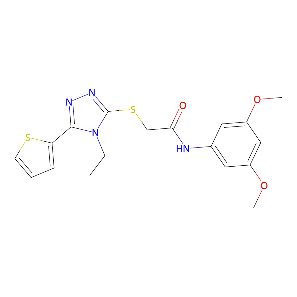 N-(3,5-Dimethoxyphenyl)-2-((4-ethyl-5-(2-thienyl)-4H-1,2,4-triazol-3-YL)sulfanyl)acetamide molecular structure, CAS 573960-93-7