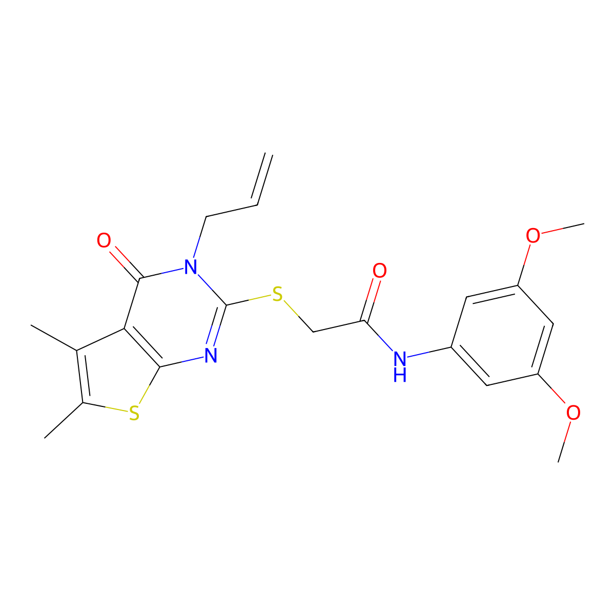 N-(3,5-dimethoxyphenyl)-2-{[5,6-dimethyl-4-oxo-3-(prop-2-en-1-yl)-3,4-dihydrothieno[2,3-d]pyrimidin-2-yl]sulfanyl}acetamide molecular structure, CAS 573962-78-4