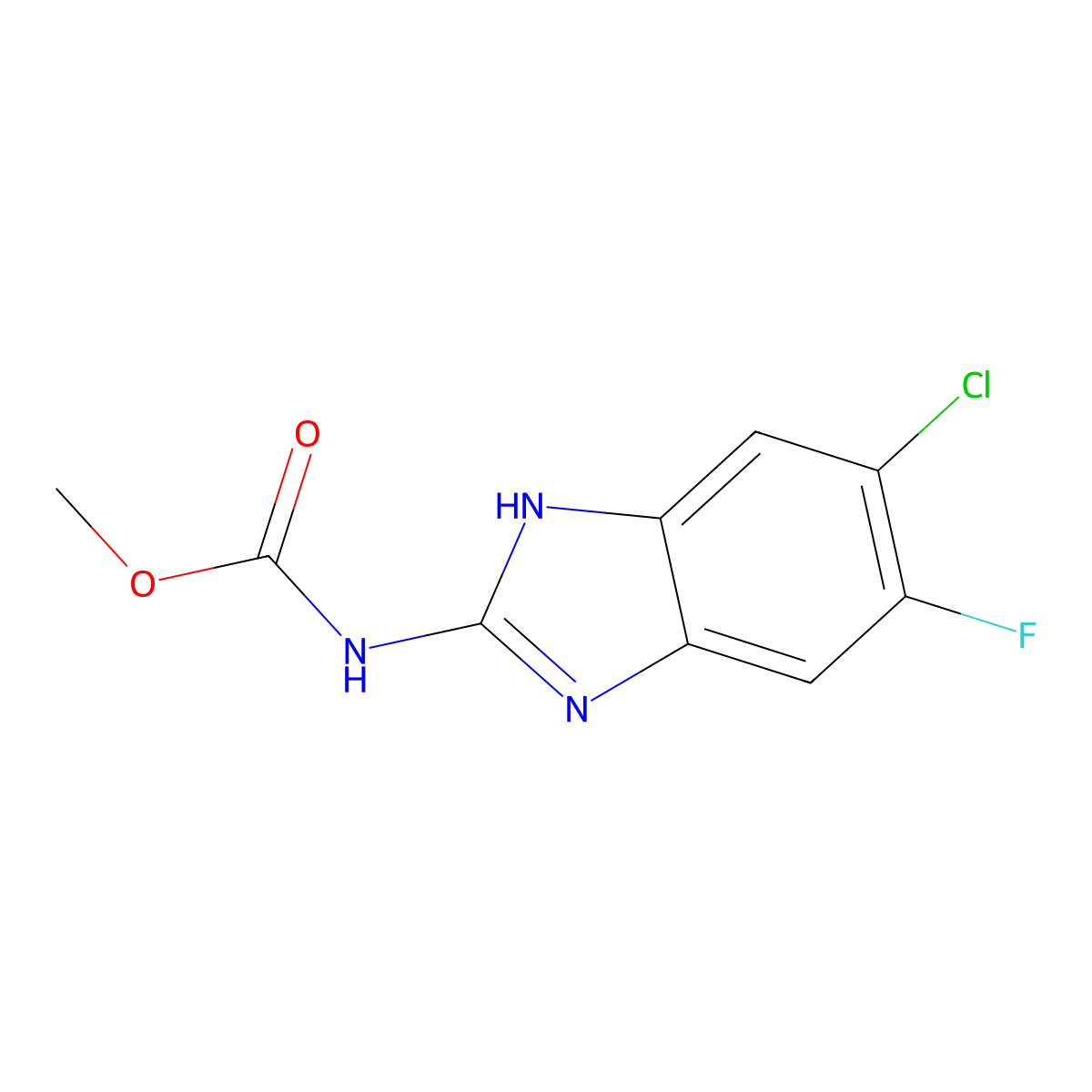 methyl 6-chloro-5-fluoro-1H-benzimidazol-2-ylcarbamate molecular structure, CAS 573969-99-0