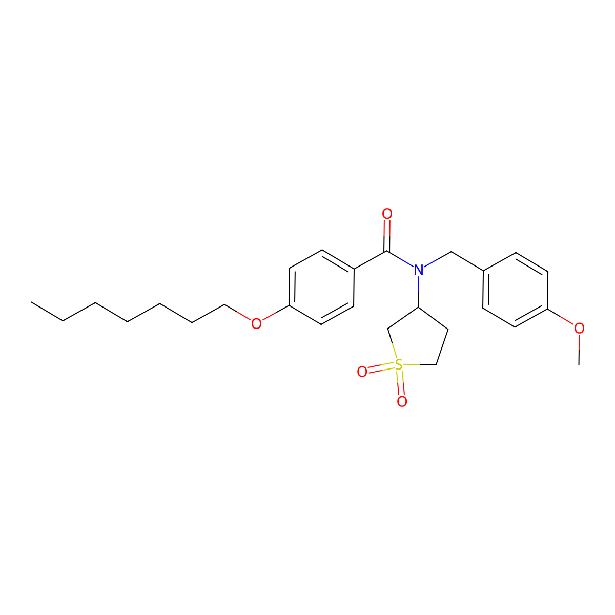 N-(1,1-dioxidotetrahydrothiophen-3-yl)-4-(heptyloxy)-N-(4-methoxybenzyl)benzamide molecular structure, CAS 573970-69-1