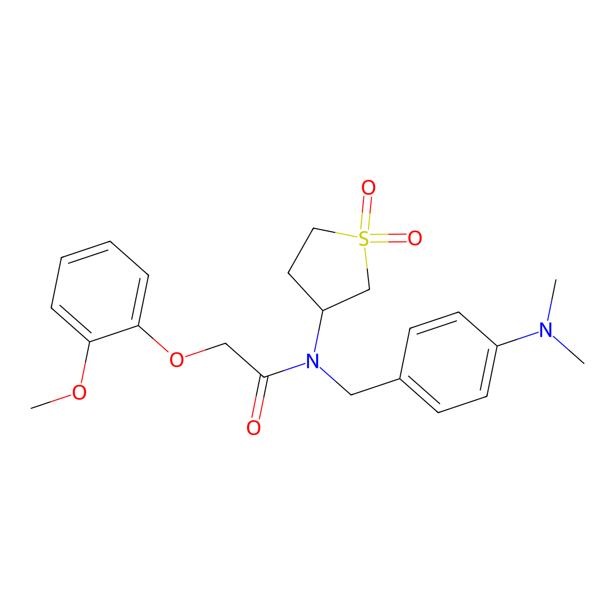 N-(4-(dimethylamino)benzyl)-N-(1,1-dioxidotetrahydrothiophen-3-yl)-2-(2-methoxyphenoxy)acetamide molecular structure, CAS 573970-70-4