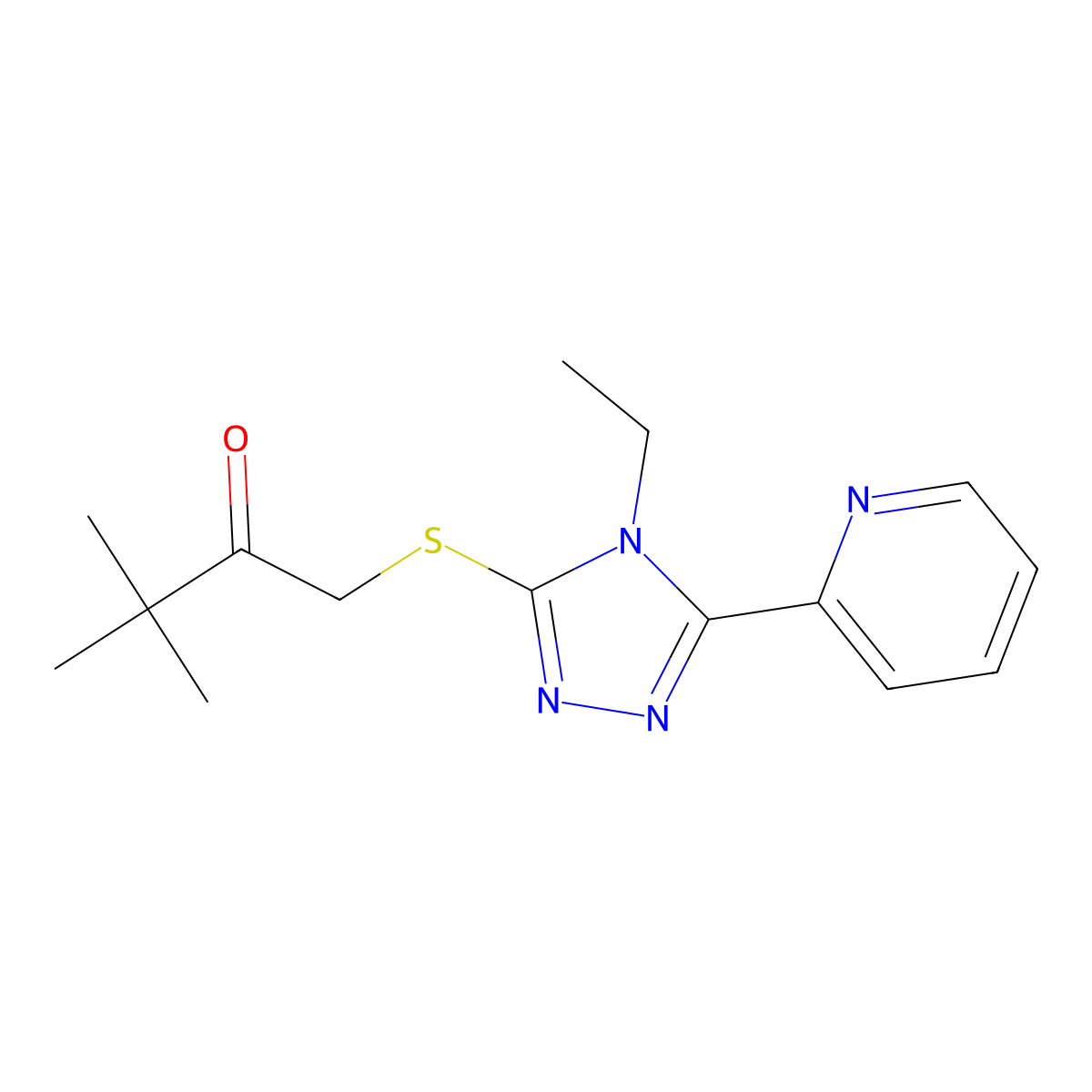1-[(4-Ethyl-5-pyridin-2-yl-1,2,4-triazol-3-yl)sulfanyl]-3,3-dimethylbutan-2-one molecular structure, CAS 573970-88-4