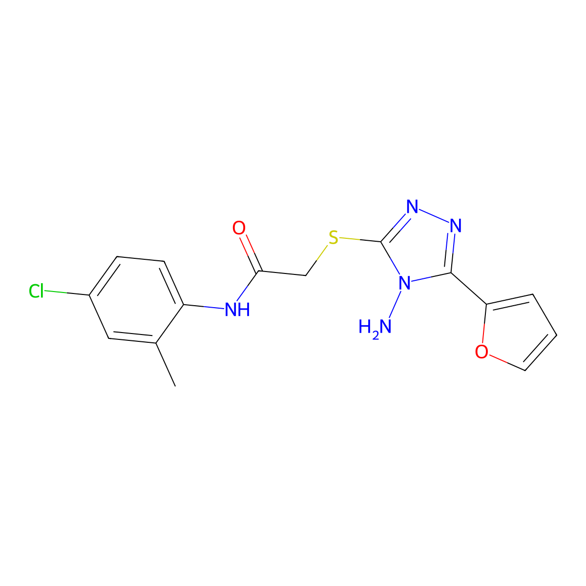 2-{[4-amino-5-(furan-2-yl)-4H-1,2,4-triazol-3-yl]sulfanyl}-N-(4-chloro-2-methylphenyl)acetamide molecular structure, CAS 573971-29-6