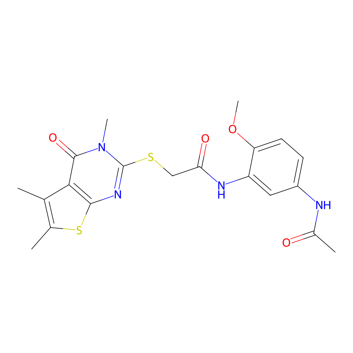 N-[5-(acetylamino)-2-methoxyphenyl]-2-[(3,5,6-trimethyl-4-oxo-3,4-dihydrothieno[2,3-d]pyrimidin-2-yl)sulfanyl]acetamide molecular structure, CAS 573971-34-3