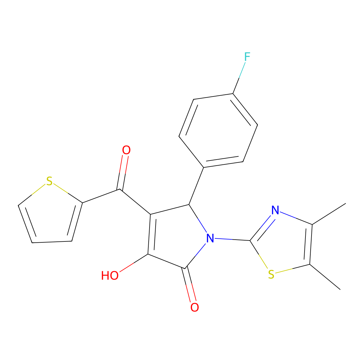 1-(4,5-dimethylthiazol-2-yl)-5-(4-fluorophenyl)-3-hydroxy-4-(thiophene-2-carbonyl)-1H-pyrrol-2(5H)-one molecular structure, CAS 573971-43-4