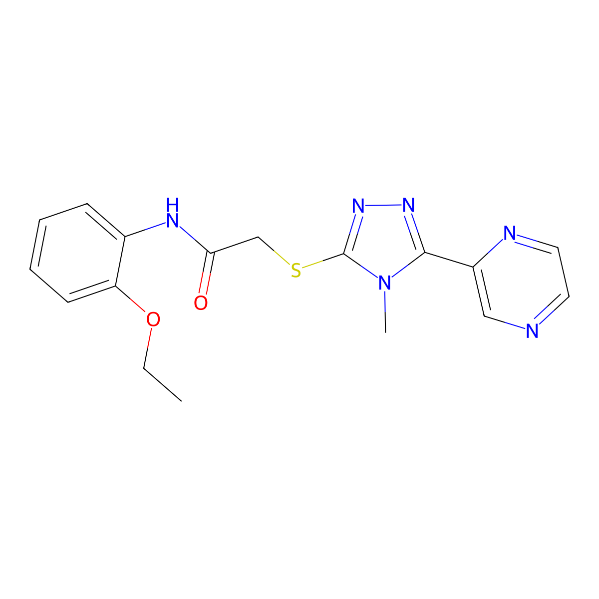 N-(2-ethoxyphenyl)-2-{[4-methyl-5-(pyrazin-2-yl)-4H-1,2,4-triazol-3-yl]sulfanyl}acetamide molecular structure, CAS 573971-47-8