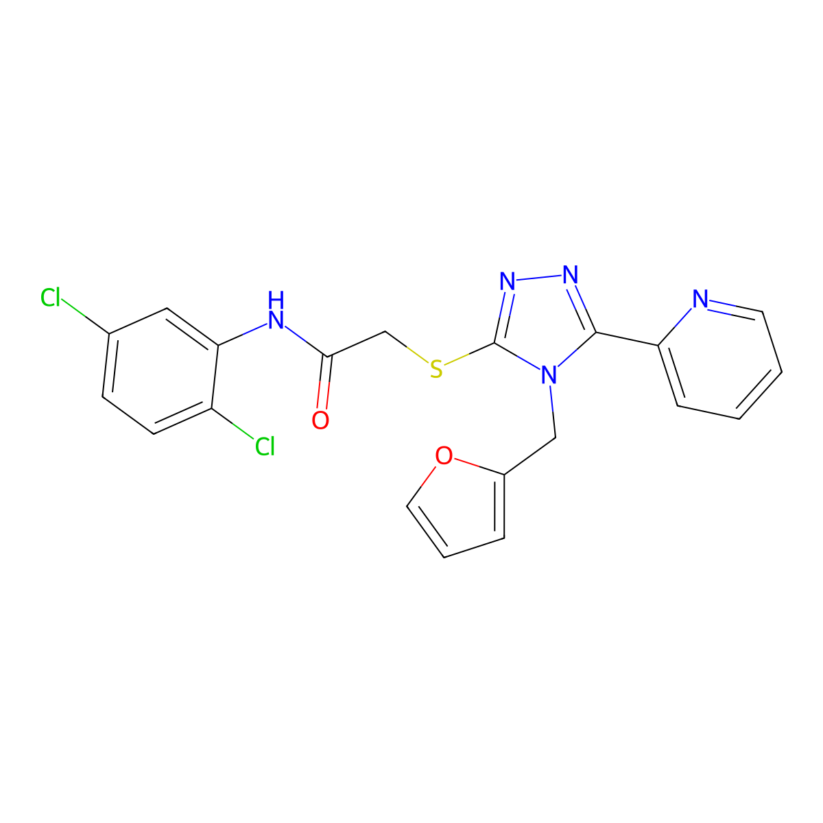 N-(2,5-dichlorophenyl)-2-{[4-(furan-2-ylmethyl)-5-(pyridin-2-yl)-4H-1,2,4-triazol-3-yl]sulfanyl}acetamide molecular structure, CAS 573971-48-9