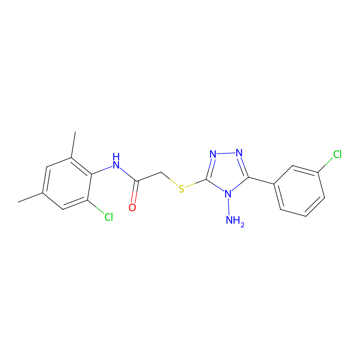 2-{[4-amino-5-(3-chlorophenyl)-4H-1,2,4-triazol-3-yl]sulfanyl}-N-(2-chloro-4,6-dimethylphenyl)acetamide molecular structure, CAS 573971-55-8