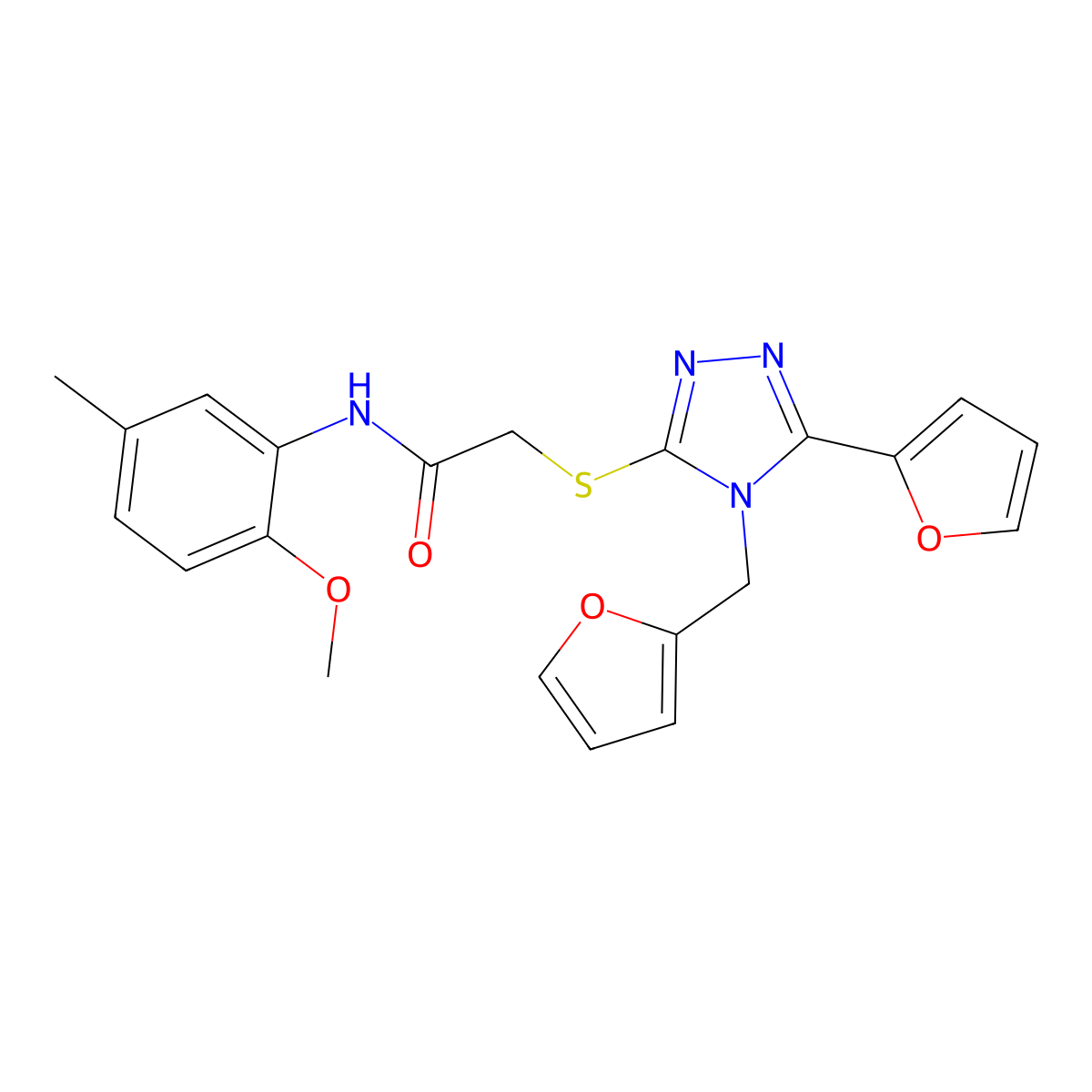 2-[5-(2-furyl)-4-(2-furylmethyl)(1,2,4-triazol-3-ylthio)]-N-(2-methoxy-5-methy lphenyl)acetamide molecular structure, CAS 573971-63-8