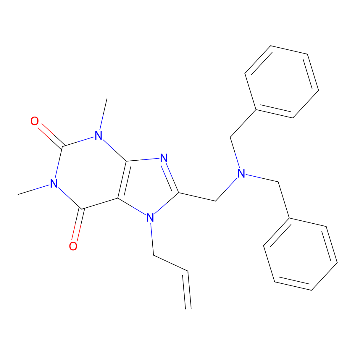 7-allyl-8-((dibenzylamino)methyl)-1,3-dimethyl-1H-purine-2,6(3H,7H)-dione molecular structure, CAS 573971-76-3