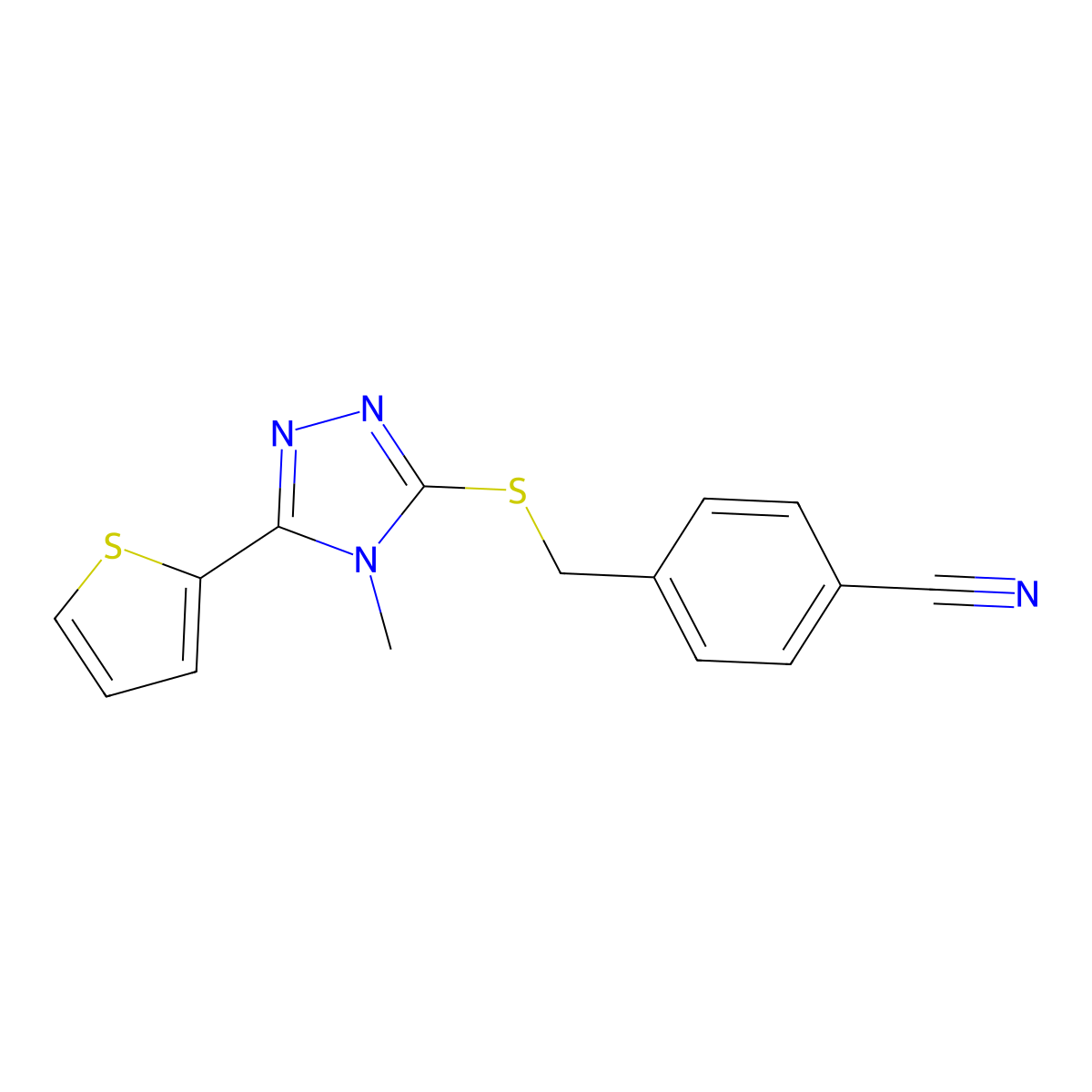 4-({[4-methyl-5-(thiophen-2-yl)-4H-1,2,4-triazol-3-yl]sulfanyl}methyl)benzonitrile molecular structure, CAS 573971-82-1