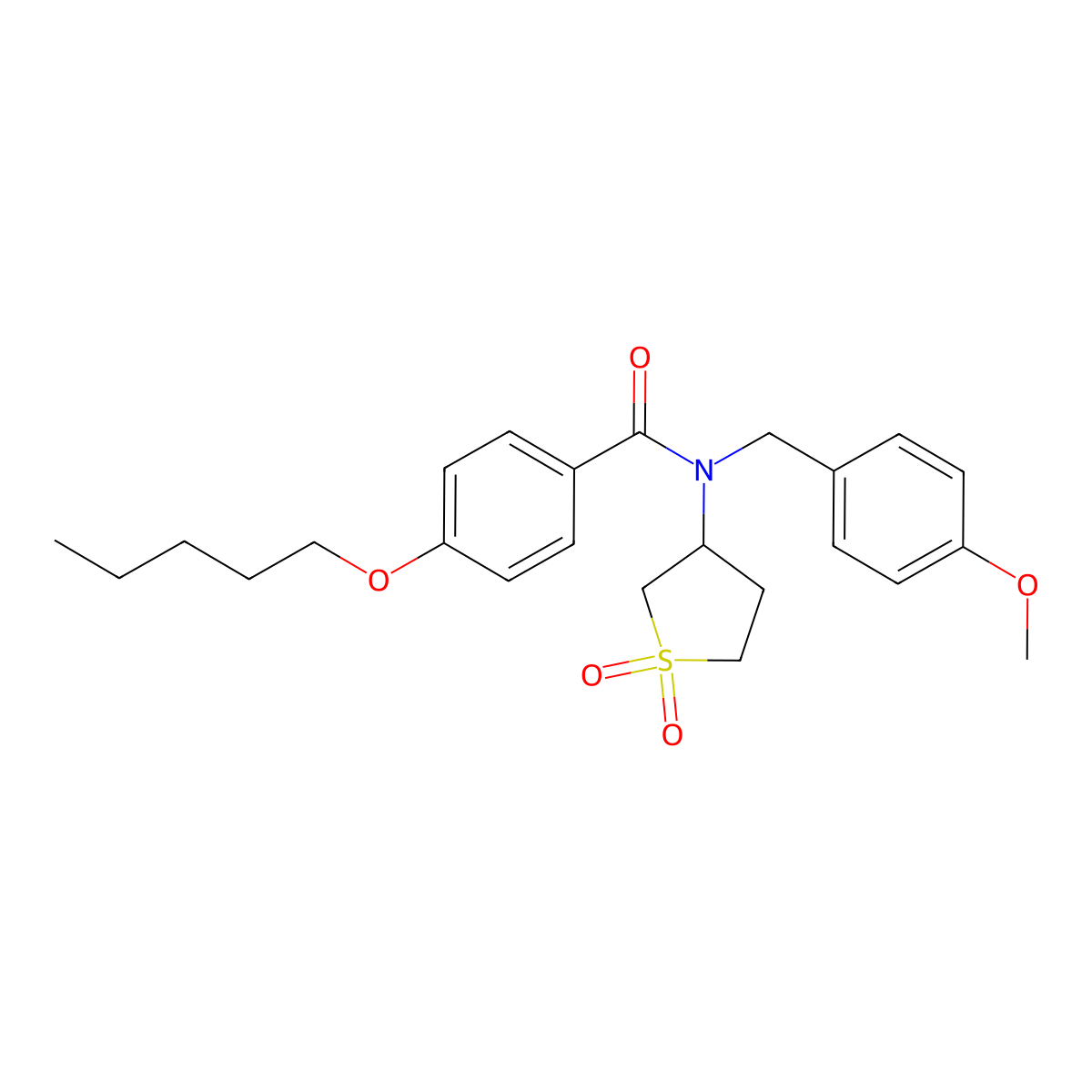 N-(1,1-dioxidotetrahydrothiophen-3-yl)-N-(4-methoxybenzyl)-4-(pentyloxy)benzamide molecular structure, CAS 573972-07-3