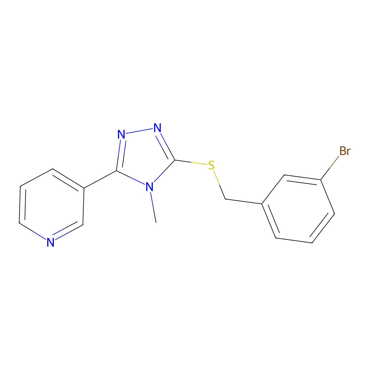 3-[5-[(3-Bromophenyl)methylsulfanyl]-4-methyl-1,2,4-triazol-3-yl]pyridine molecular structure, CAS 573972-11-9