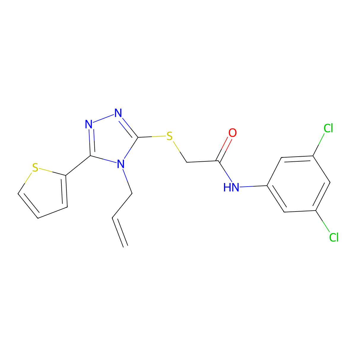 2-{[4-Allyl-5-(2-thienyl)-4H-1,2,4-triazol-3-YL]sulfanyl}-N-(3,5-dichlorophenyl)acetamide molecular structure, CAS 573972-33-5