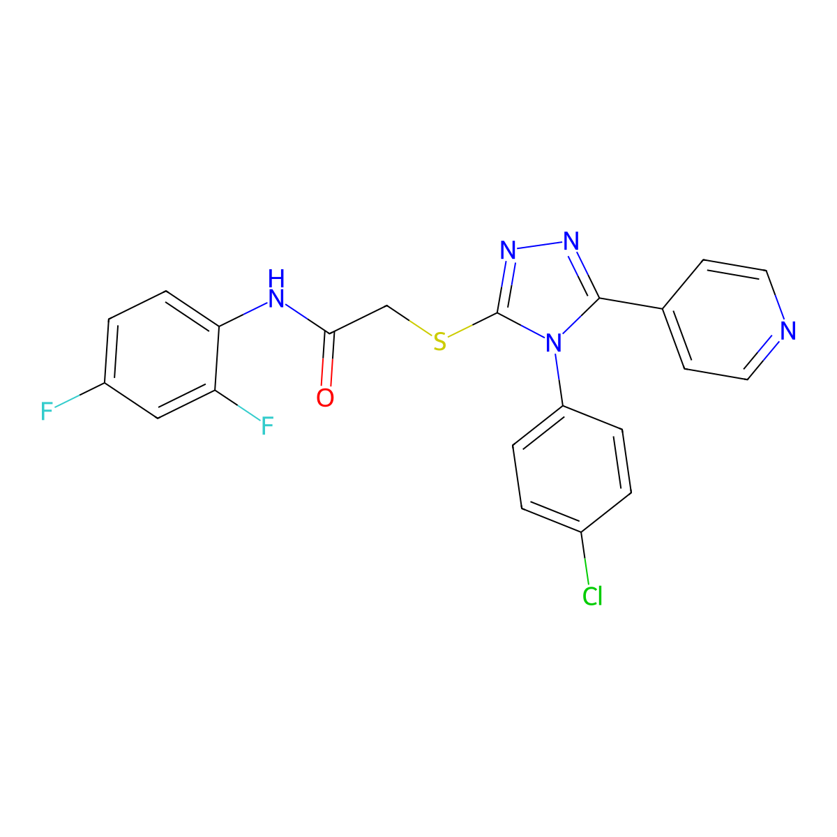 2-{[4-(4-chlorophenyl)-5-(pyridin-4-yl)-4H-1,2,4-triazol-3-yl]sulfanyl}-N-(2,4-difluorophenyl)acetamide molecular structure, CAS 573972-34-6