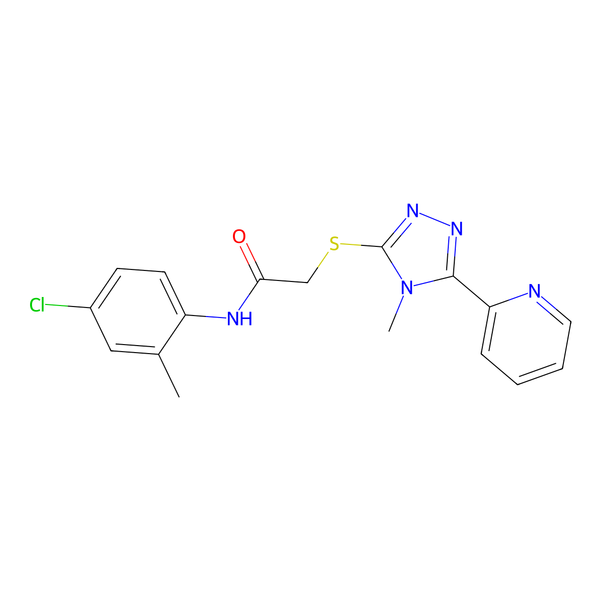 N-(4-chloro-2-methylphenyl)-2-{[4-methyl-5-(pyridin-2-yl)-4H-1,2,4-triazol-3-yl]sulfanyl}acetamide molecular structure, CAS 573972-38-0