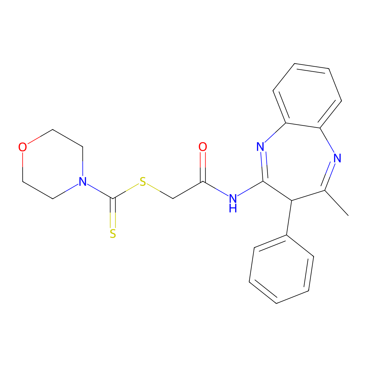 2-[(4-methyl-3-phenyl-3H-1,5-benzodiazepin-2-yl)amino]-2-oxoethyl morpholine-4-carbodithioate molecular structure, CAS 573972-39-1