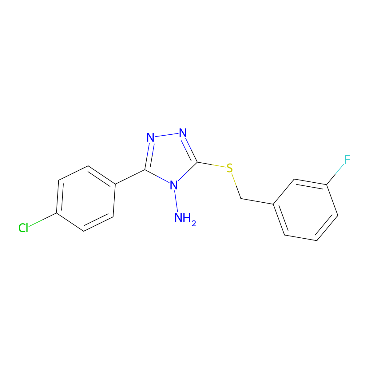 3-(4-Chlorophenyl)-5-((3-fluorobenzyl)thio)-4H-1,2,4-triazol-4-amine molecular structure, CAS 573972-58-4
