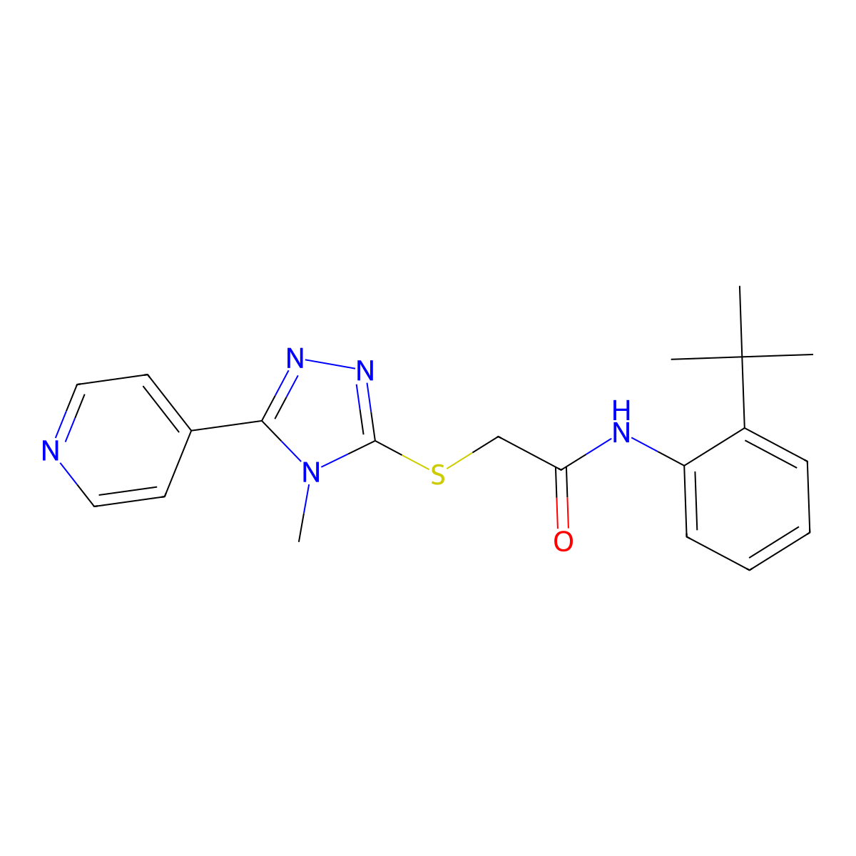 N-(2-tert-butylphenyl)-2-{[4-methyl-5-(pyridin-4-yl)-4H-1,2,4-triazol-3-yl]sulfanyl}acetamide molecular structure, CAS 573972-91-5