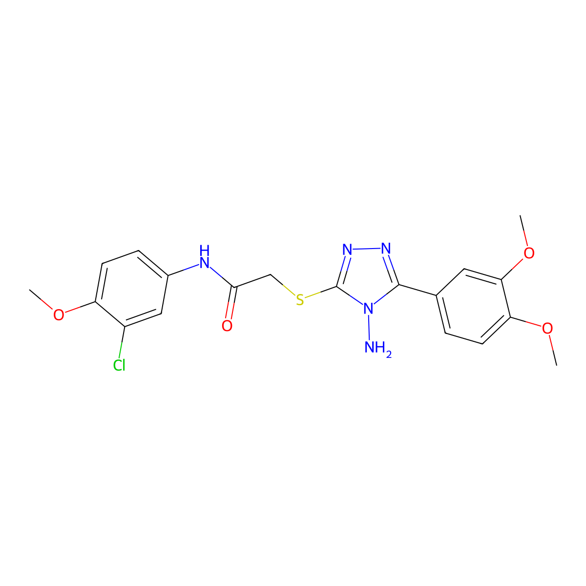 2-[4-amino-5-(3,4-dimethoxyphenyl)(1,2,4-triazol-3-ylthio)]-N-(3-chloro-4-meth oxyphenyl)acetamide molecular structure, CAS 573973-10-1