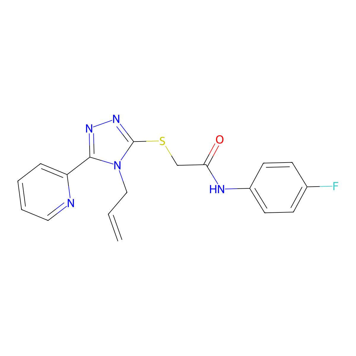 2-((4-Allyl-5-(2-pyridinyl)-4H-1,2,4-triazol-3-YL)thio)-N-(4-F-PH)acetamide molecular structure, CAS 573973-12-3