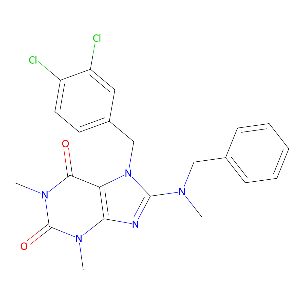 8-[Benzyl(methyl)amino]-7-[(3,4-dichlorophenyl)methyl]-1,3-dimethylpurine-2,6-dione molecular structure, CAS 573973-19-0
