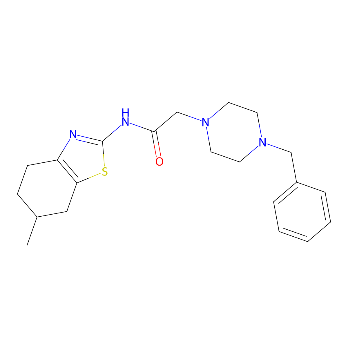 2-(4-benzylpiperazin-1-yl)-N-(6-methyl-4,5,6,7-tetrahydro-1,3-benzothiazol-2-yl)acetamide molecular structure, CAS 573973-32-7