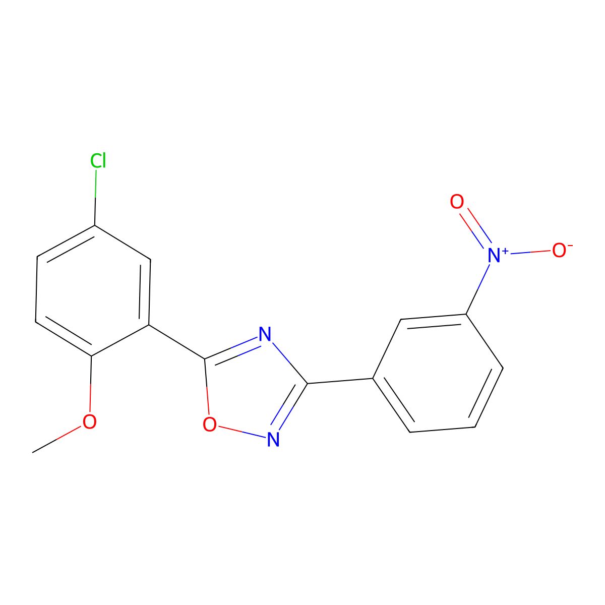 5-(5-Chloro-2-methoxyphenyl)-3-(3-nitrophenyl)-1,2,4-oxadiazole molecular structure, CAS 573973-43-0