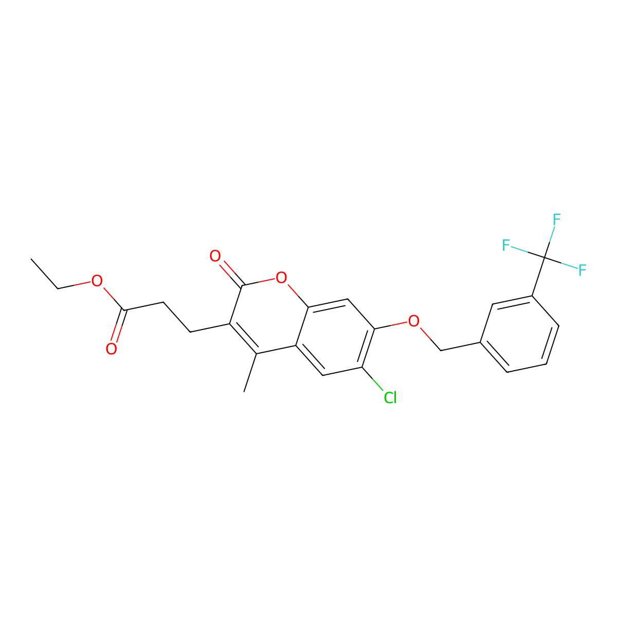 ethyl 3-(6-chloro-4-methyl-2-oxo-7-{[3-(trifluoromethyl)benzyl]oxy}-2H-chromen-3-yl)propanoate molecular structure, CAS 573973-49-6