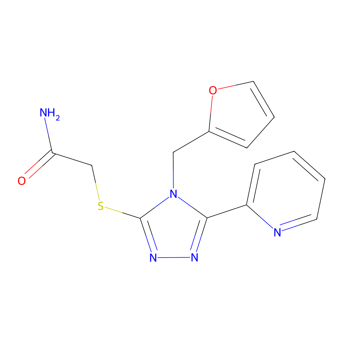2-{[4-(furan-2-ylmethyl)-5-(pyridin-2-yl)-4H-1,2,4-triazol-3-yl]sulfanyl}acetamide molecular structure, CAS 573973-54-3