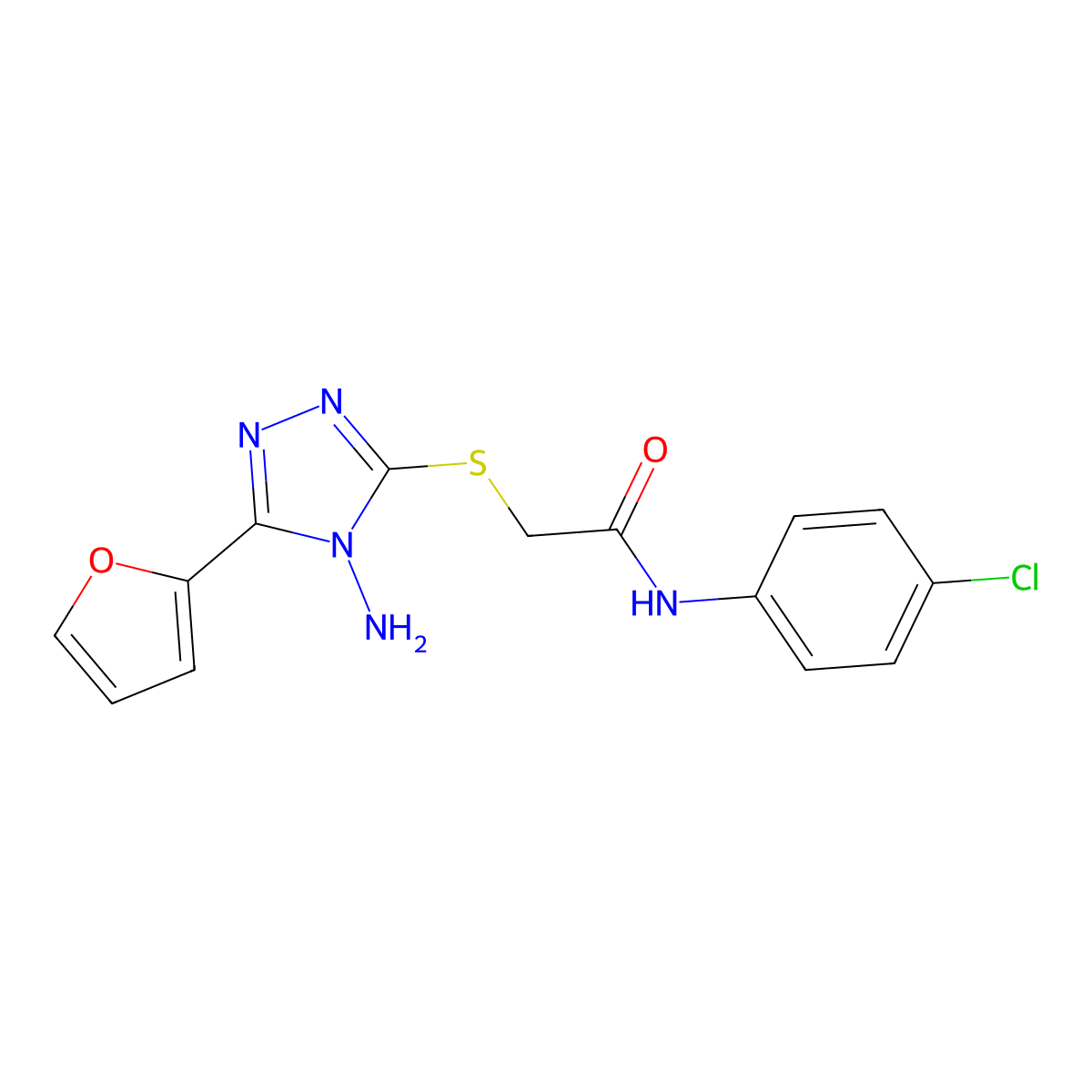 2-((4-amino-5-(furan-2-yl)-4H-1,2,4-triazol-3-yl)thio)-N-(4-chlorophenyl)acetamide molecular structure, CAS 573973-59-8
