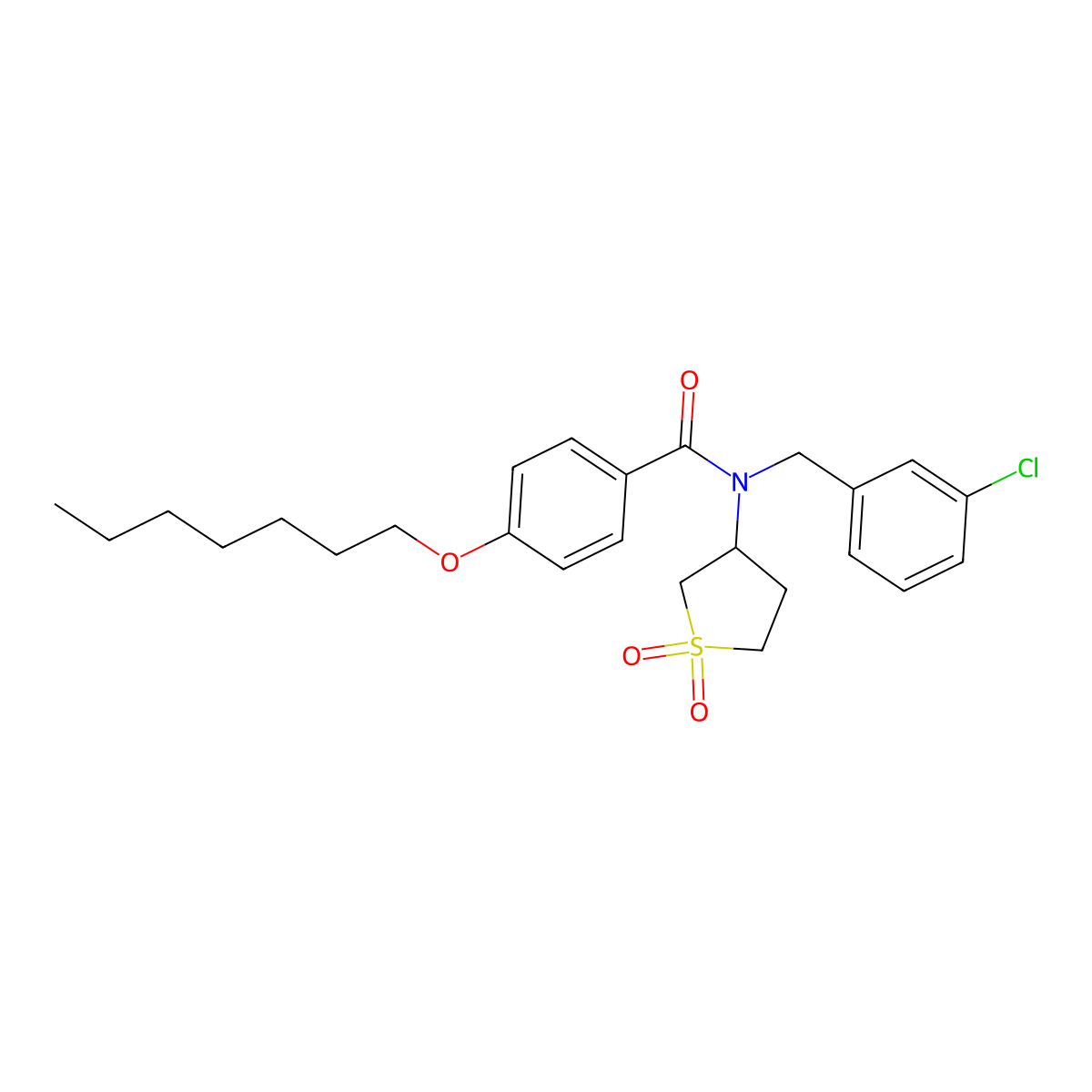 N-(3-chlorobenzyl)-N-(1,1-dioxidotetrahydrothiophen-3-yl)-4-(heptyloxy)benzamide molecular structure, CAS 573973-65-6