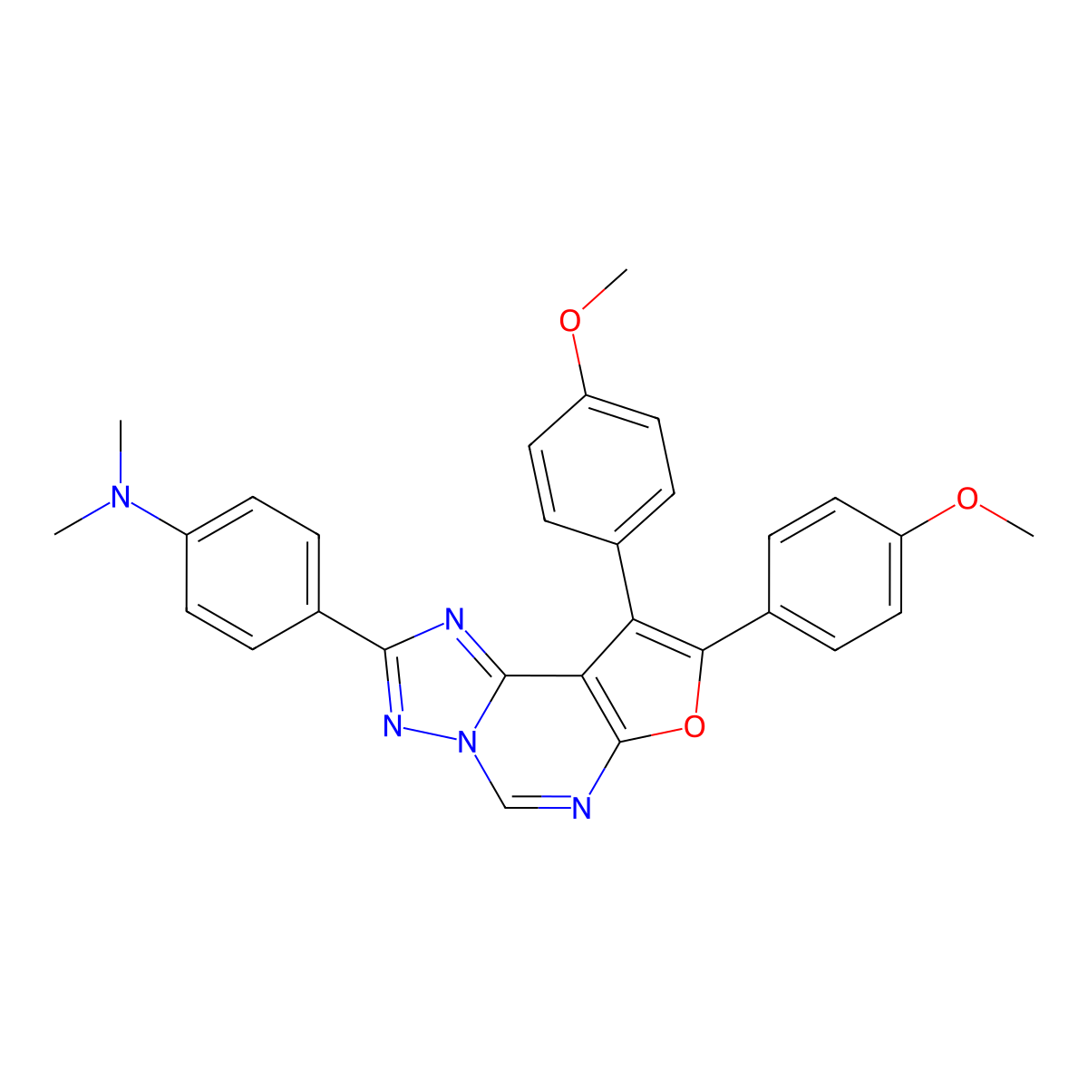 4-(8,9-bis(4-methoxyphenyl)furo[3,2-e][1,2,4]triazolo[1,5-c]pyrimidin-2-yl)-N,N-dimethylaniline molecular structure, CAS 573973-67-8