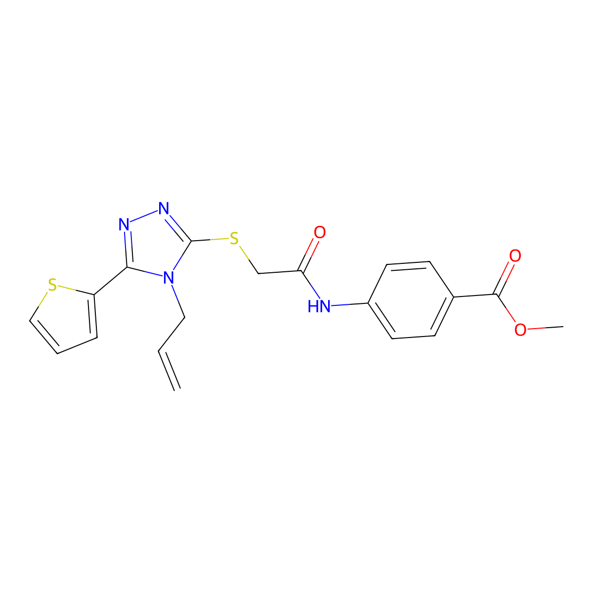 ME 4-((((4-Allyl-5-(2-thienyl)-4H-1,2,4-triazol-3-YL)thio)acetyl)amino)benzoate molecular structure, CAS 573973-78-1