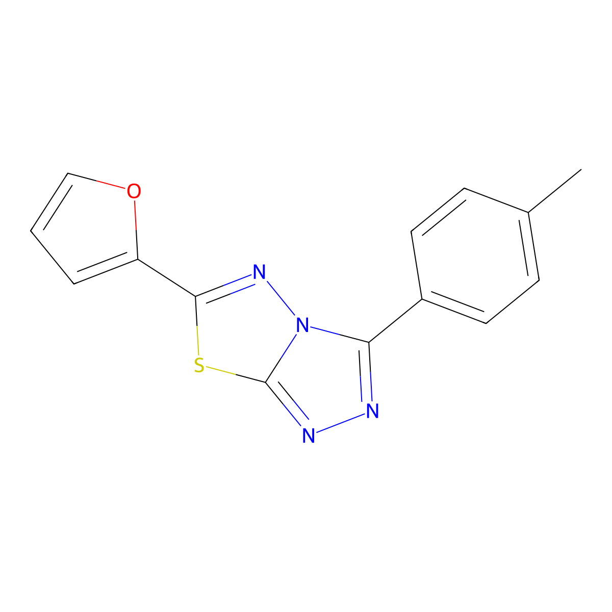 6-(Furan-2-yl)-3-(4-methylphenyl)-[1,2,4]triazolo[3,4-b][1,3,4]thiadiazole molecular structure, CAS 573973-89-4