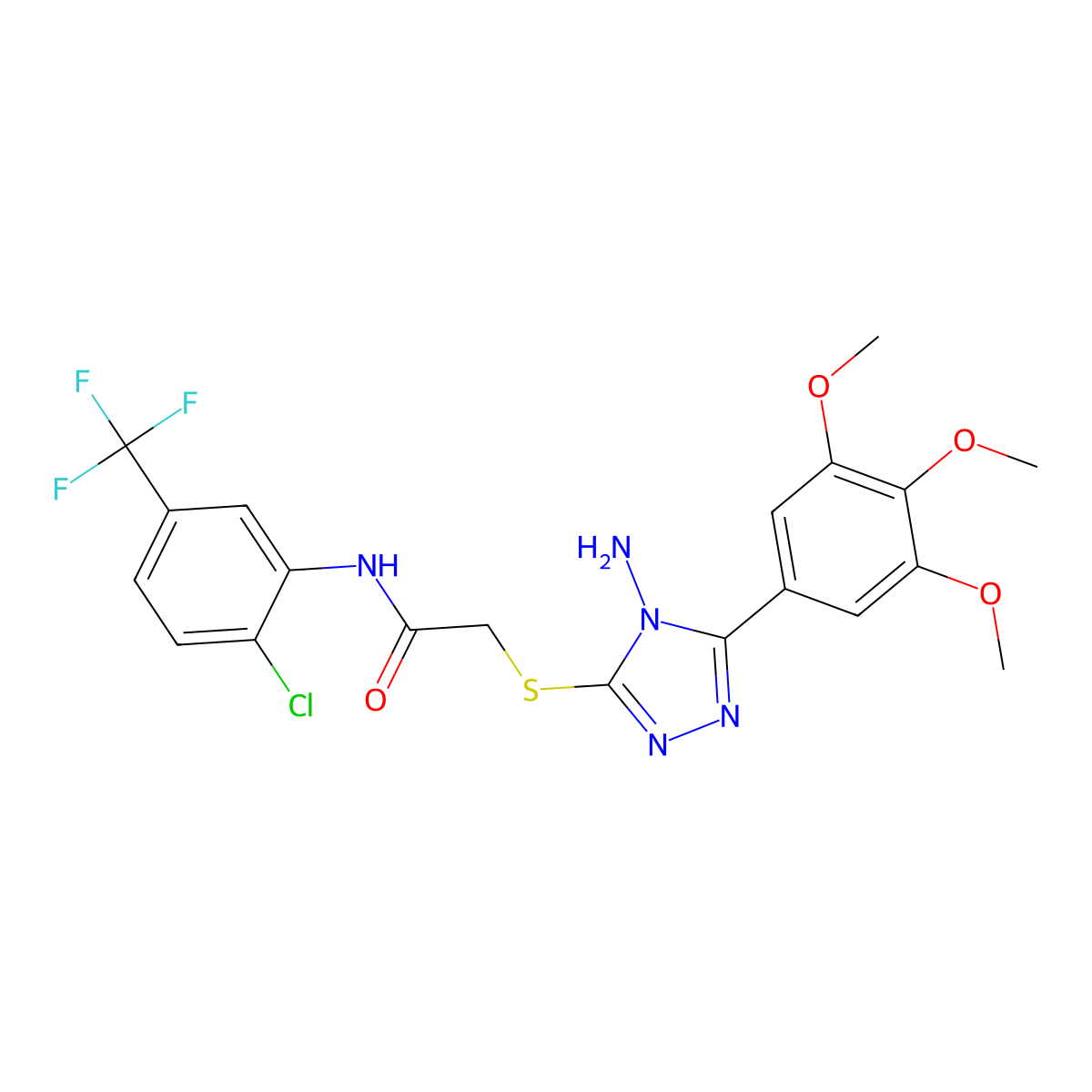 2-{[4-amino-5-(3,4,5-trimethoxyphenyl)-4H-1,2,4-triazol-3-yl]sulfanyl}-N-[2-chloro-5-(trifluoromethyl)phenyl]acetamide molecular structure, CAS 573974-03-5