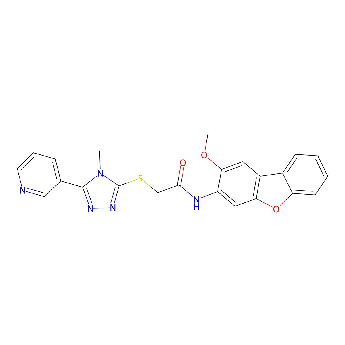 N-(2-methoxydibenzofuran-3-yl)-2-[(4-methyl-5-pyridin-3-yl-1,2,4-triazol-3-yl)sulfanyl]acetamide molecular structure, CAS 573974-08-0