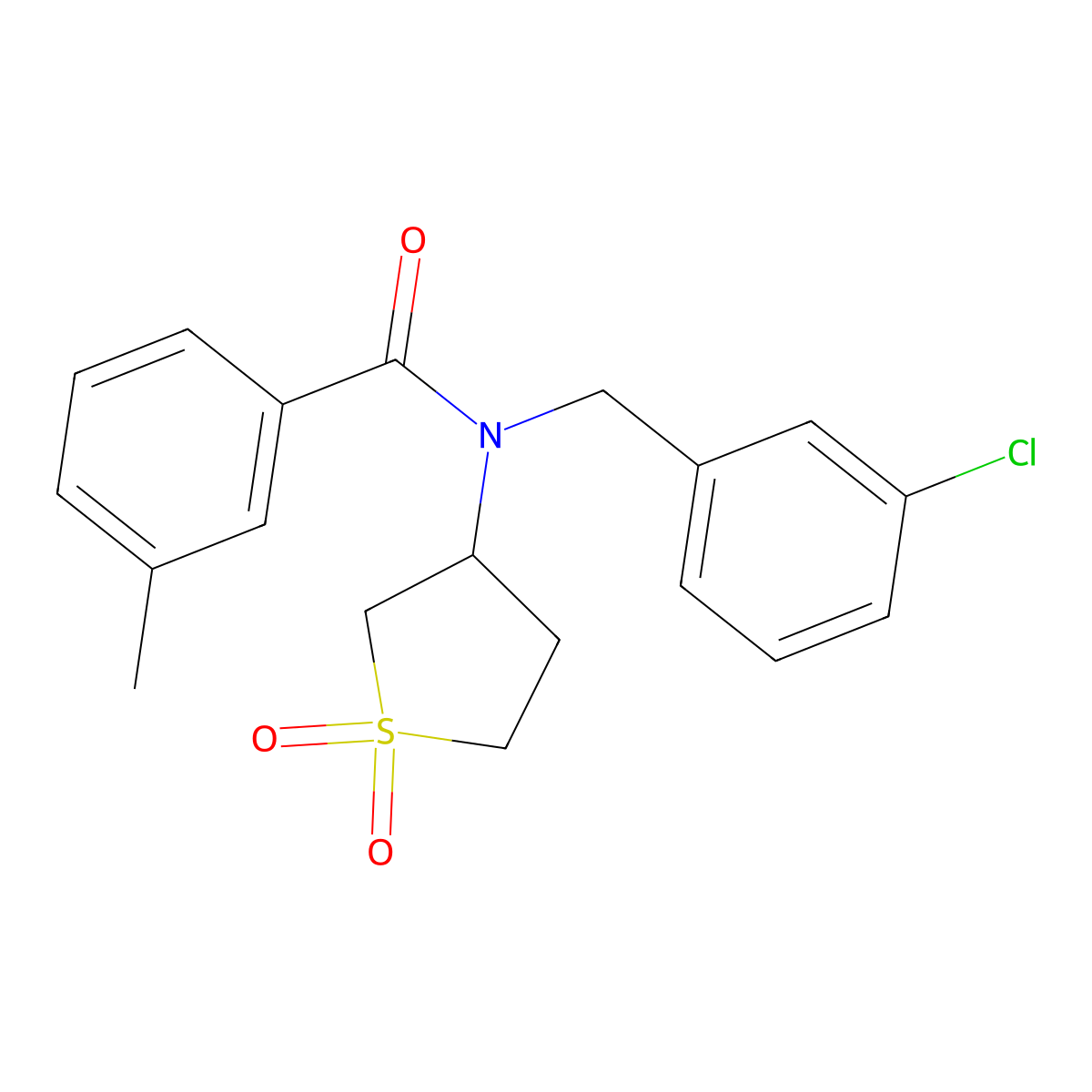 N-(3-chlorobenzyl)-N-(1,1-dioxidotetrahydrothiophen-3-yl)-3-methylbenzamide molecular structure, CAS 573974-17-1