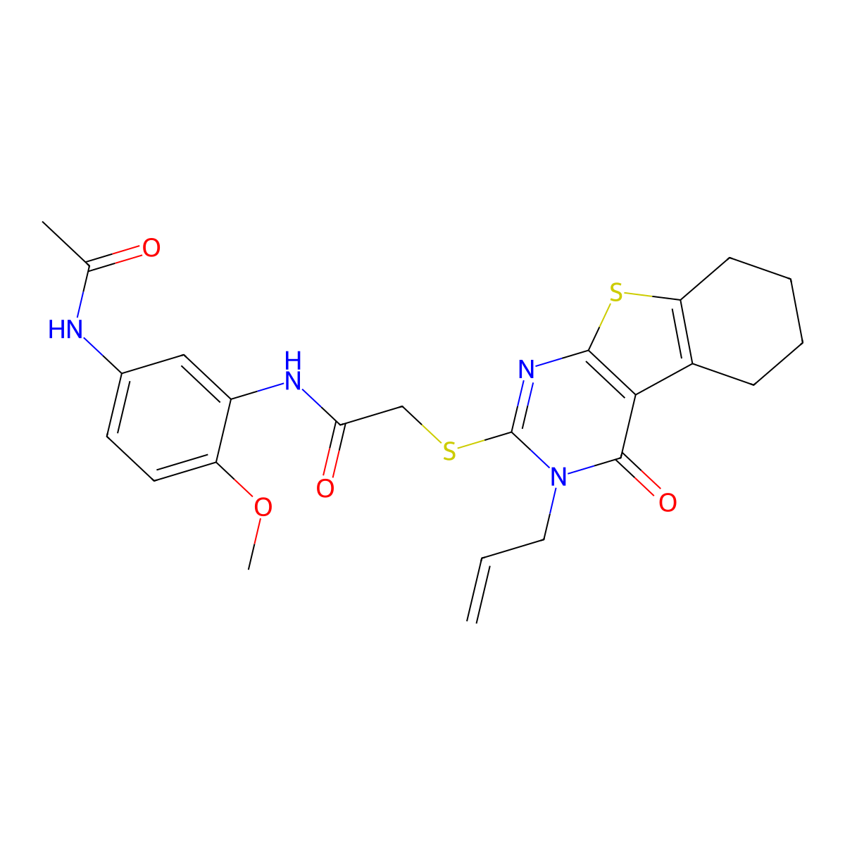 N-[5-(acetylamino)-2-methoxyphenyl]-2-(4-oxo-3-prop-2-enyl(3,5,6,7,8-pentahydr obenzo[b]thiopheno[2,3-d]pyrimidin-2-ylthio))acetamide molecular structure, CAS 573974-49-9